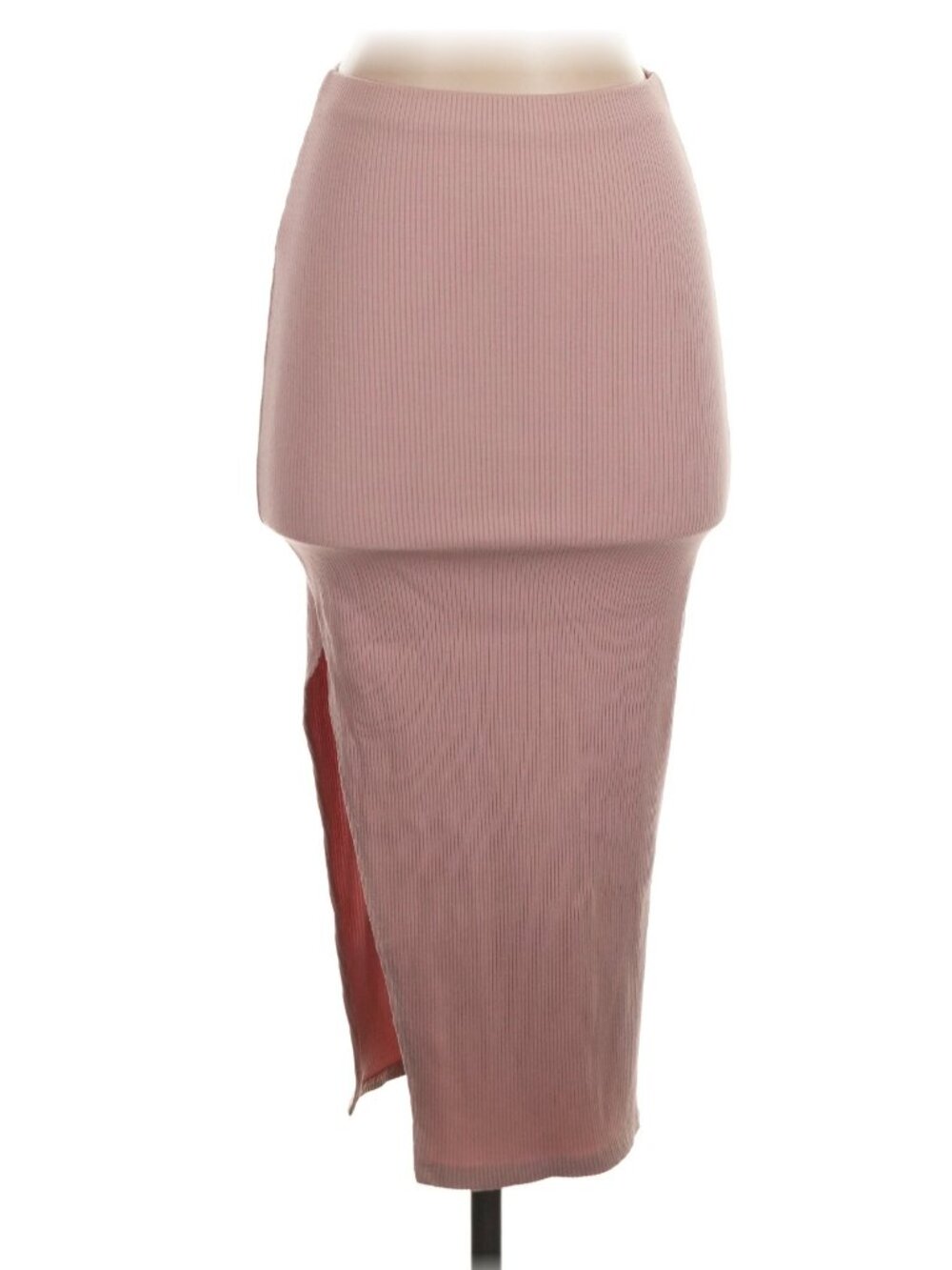 Lulus Blush Ribbed Layered Slit Midi Skirt XS